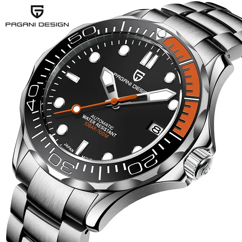 Pagani Design '007' James Bond Black & Orange Bezel Men's Watch-  PD-1667